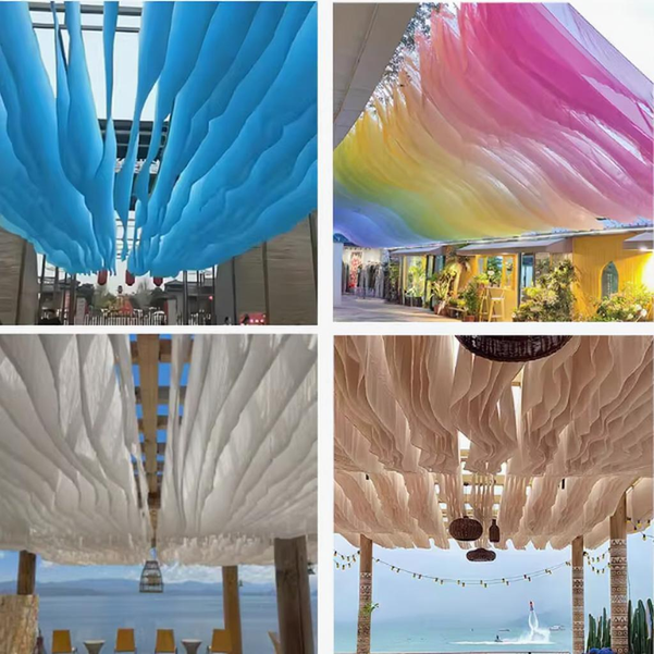 Internet celebrity colored wave wind suspended ceiling, outdoor sunshade, camping, homestay, restaurant, scenic area, farm, hanging cloth decoration